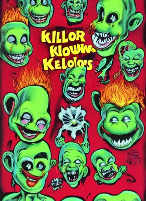 Image similar to illustration of Killer Klowns from outer space by Ed Roth, rat fink style, detailed