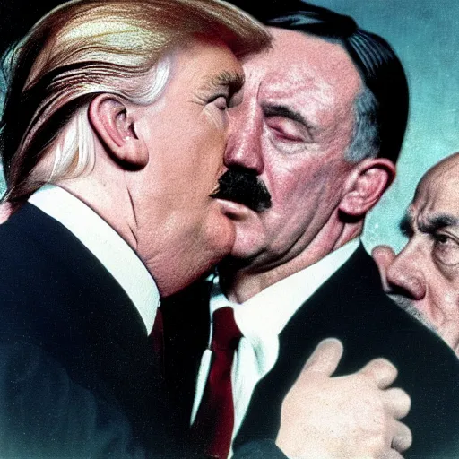 Prompt: still of donald trump kissing adolf hitler, renaissance painting