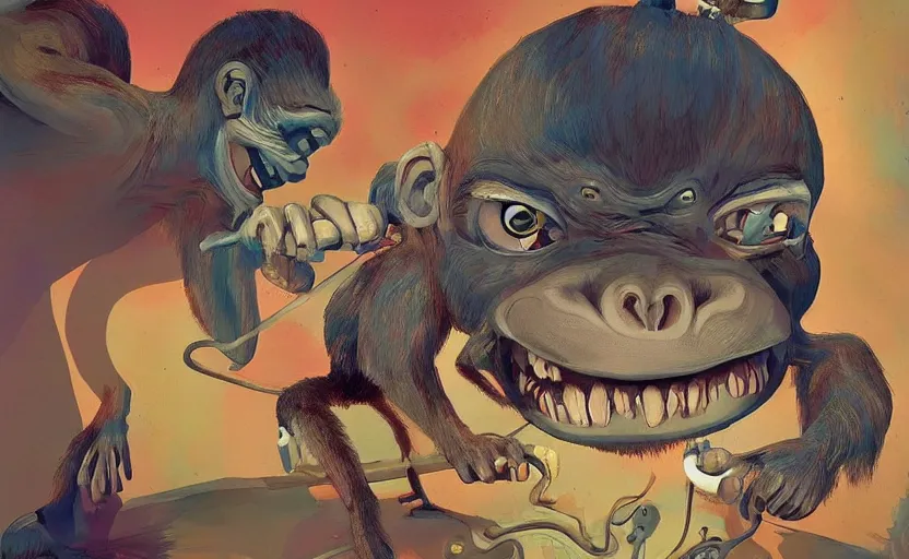 Image similar to A very angry Monkey, Bad Acid Trip, Nightmare fuel, by Salvador Dali + Cory Loftis