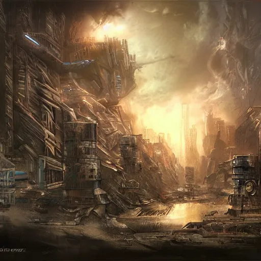 Image similar to landscape of apocalypse city, by stanley artgerm lau