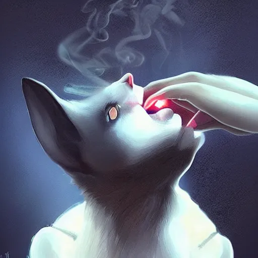 Image similar to a portrait of a black cat smoking a cigarette fantasy intricate cinematic lighting highly detailed digital painting artstation concept art smooth