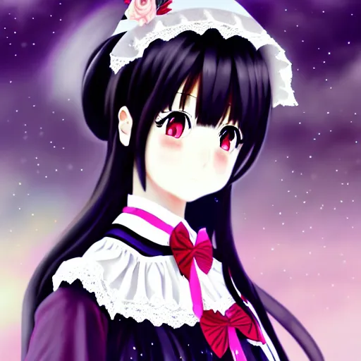 Prompt: photorealistic, Moe Anime girl with black hair and hime cut in victorian clothing, 4K, HD, pixiv, wallpaper, beautiful artwork, mspaint, clip studio paint, pixiv source