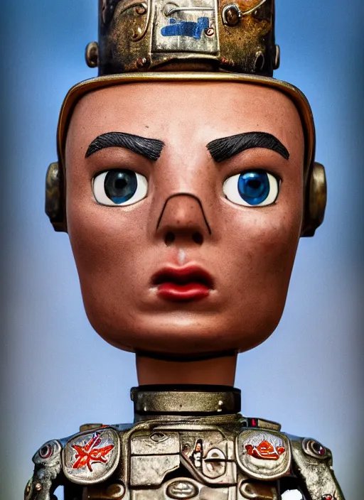 Prompt: closeup face profile portrait of tin toy army general, depth of field, zeiss lens, detailed, symmetrical, centered, fashion photoshoot, by nicoletta ceccoli, mark ryden, lostfish, breathtaking, 8 k resolution, extremely detailed, beautiful, establishing shot, artistic, hyperrealistic, octane render