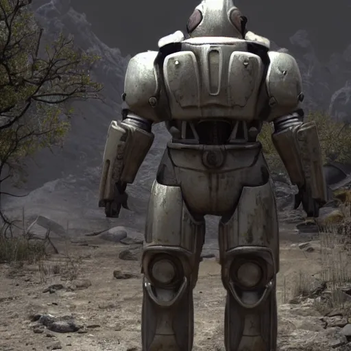 Image similar to fallout concept art power armor render ultra unreal engine 5