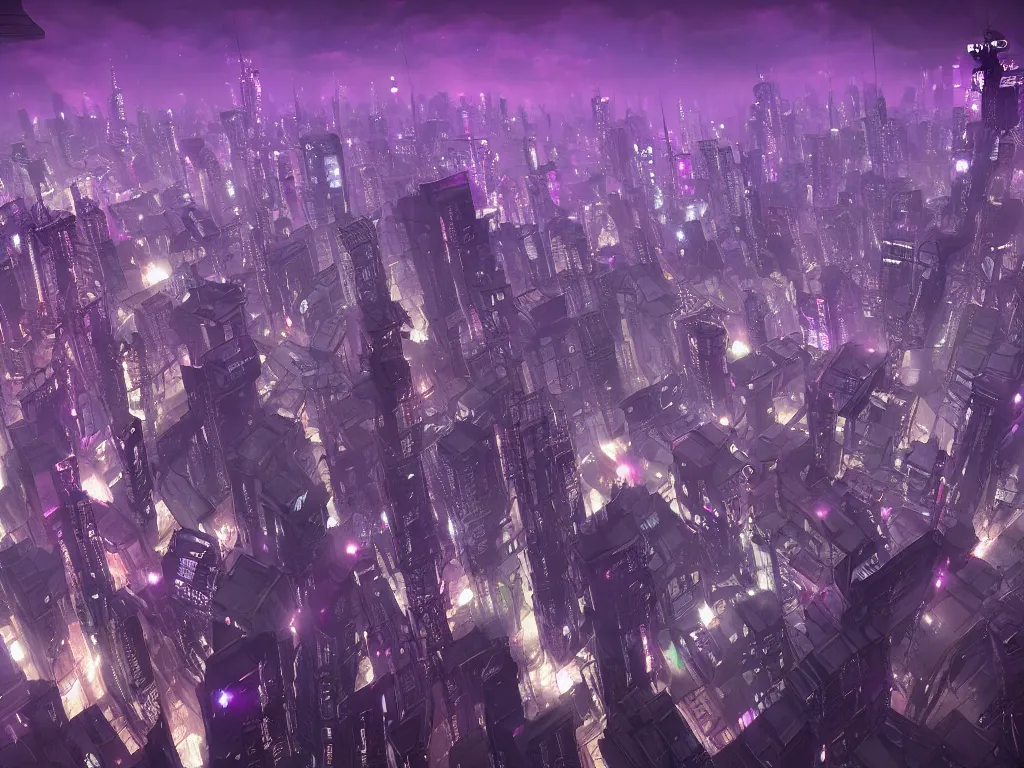 Prompt: blade runner city, high quality, cyberpunk, purple, russian doomer panel houses, lucid