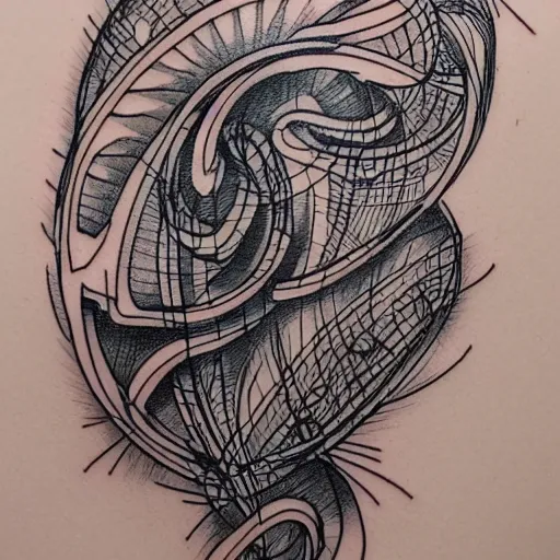 Image similar to Masterpiece neural network tattoo design, line art