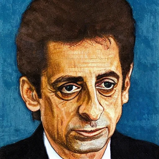 Prompt: a high quality and very detailed full-lenght portrait of Nicolas Sarkozy, by Andrei Rublev