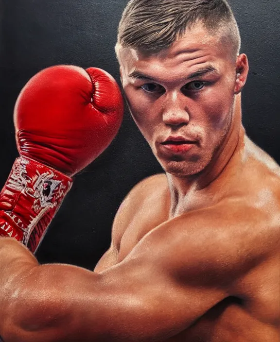 Prompt: portrait of a handsome young swedish boxer, art by denys tsiperko and bogdan rezunenko, hyperrealism