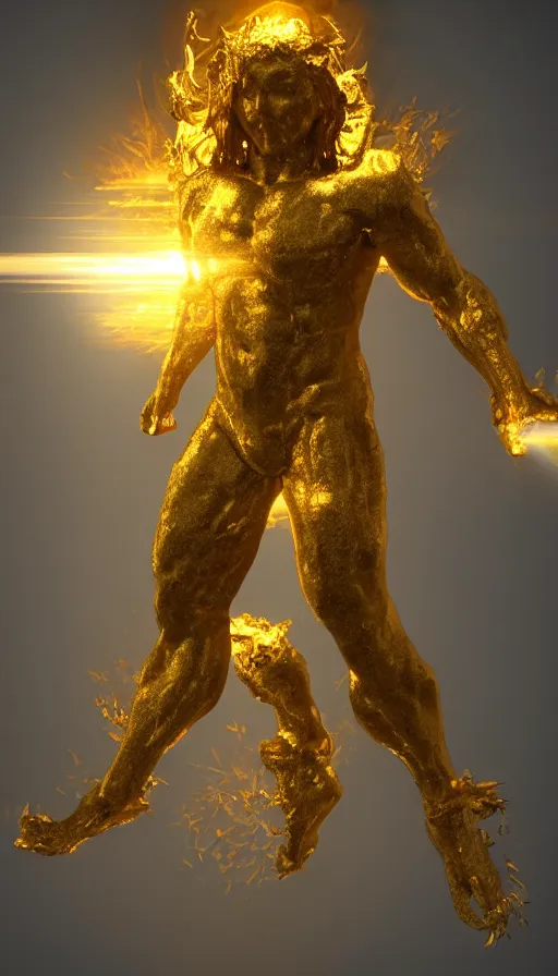 Prompt: a god made of golden fire, concept art, volumetric lighting