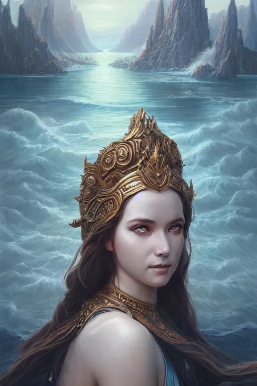 Image similar to goddess of lake, highly detailed, d & d, fantasy, highly detailed, digital painting, trending on artstation, concept art, sharp focus, illustration, art by artgerm and greg rutkowski and fuji choko and viktoria gavrilenko and hoang lap