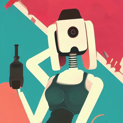 Prompt: BOT GIRL Animation printed poster , Artwork by James Gilleard, cinematic composition, trending