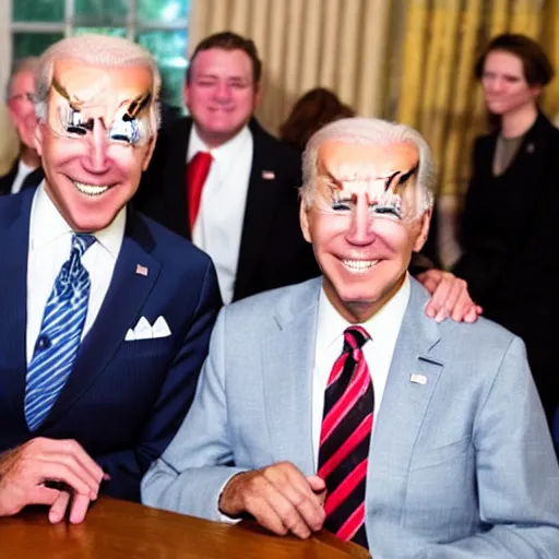 Image similar to A photo of joe biden teams up with a teenage joe biden, perfect faces, 50 mm, award winning photography