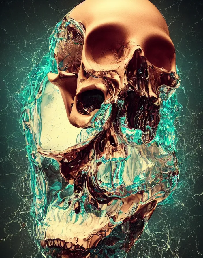 Prompt: portrait of a melting glass skull. intricate abstract. delicate artwork. by Tooth Wu, wlop, beeple, dan mumford. octane render, trending on artstation, greg rutkowski very coherent symmetrical artwork. cinematic, hyper realism, high detail, octane render, 8k, depth of field, bokeh. chrome accents.