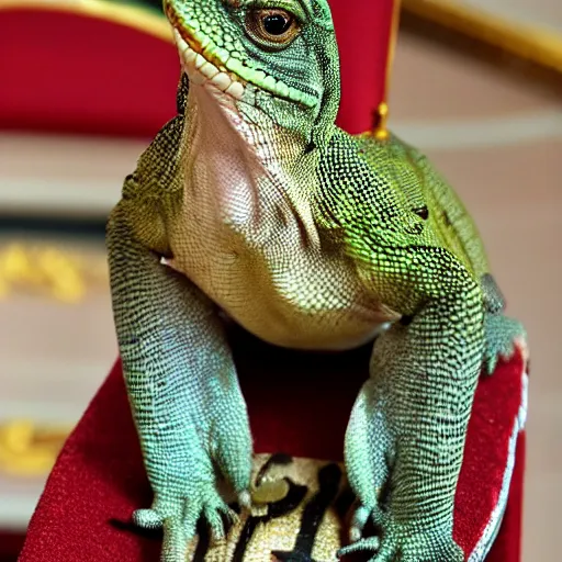 Image similar to queen elizabeth 2 nd as a lizard on her throne