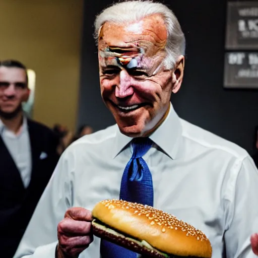 Prompt: joe biden eating a marble burger