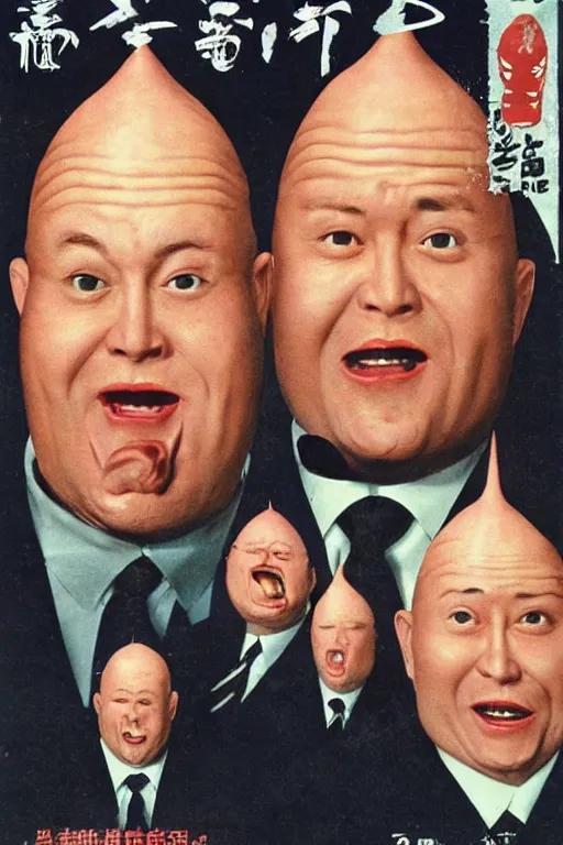 Prompt: coneheads, japanese vhs cover art, detailed facial expressions