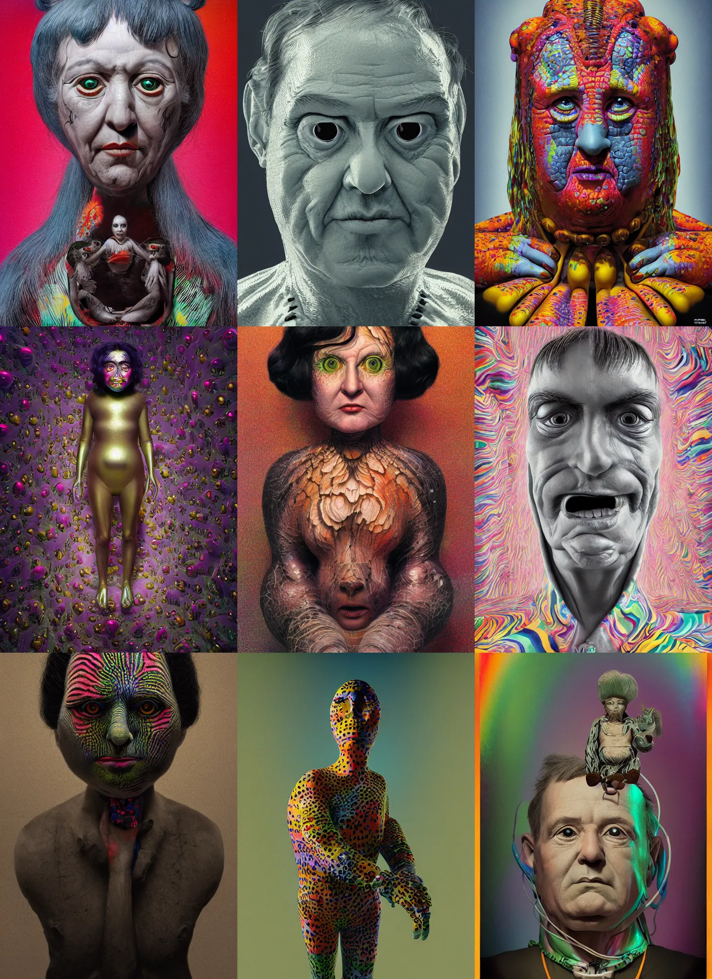 Prompt: a portrait by Peter Andrew Jones and Mark Ryden and Lisa Frank, Al Feldstein, Yayoi Kusama , of a Selk'na , Award winning photo, Houdini algorithmic generative render, sharp focus, octane render 8k