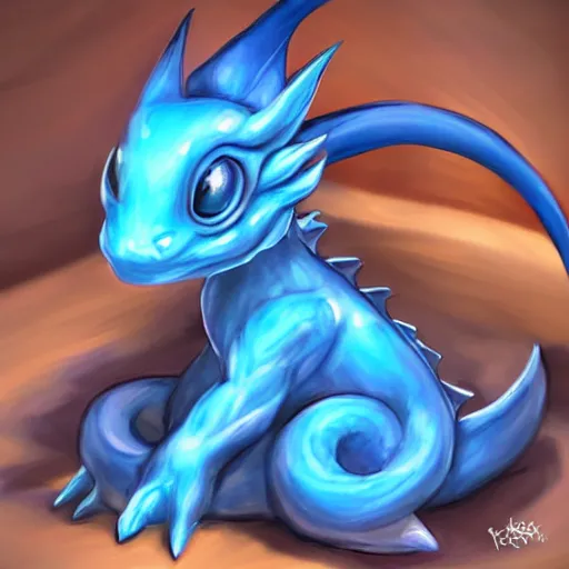 Prompt: A cute little blue dragon, digital art, realistic, stylized, sleeping curled up on a soft dark blue pillow next to a fireplace, warm glow, soft shadows, depth of field, reflective scales, trending on artstation,
