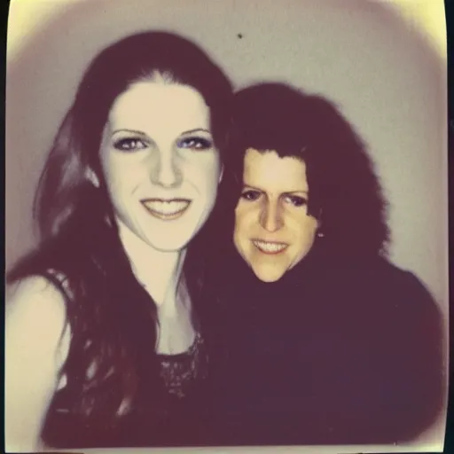 Image similar to found polaroid of my mom, who look exactly like Anna Kendrick, hanging out with Jerry Garcia