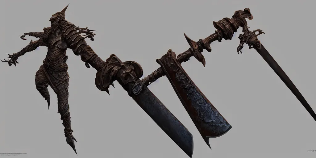 Image similar to sword design, shortsword, substance designer, weapon design, wood, steel, material, trending on artstation, cgsociety, art by gerald brom, greg rutkowski and artgerm and james jean and zdzisław beksinski, 8 k, unreal engine, c 4 d