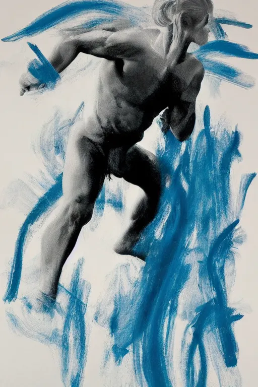 Image similar to minimal thick paint brush strokes of a thin athletic male physique doing pullup, minimalist art, beautiful, flowing brush strokes, matte paint colors, james nares, willem de kooning