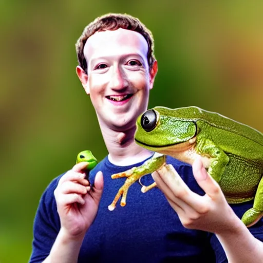 Image similar to mark zuckerberg holding a live frog in his hand