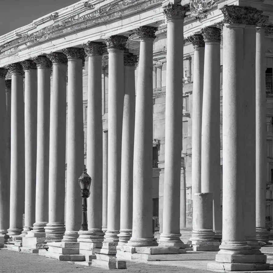 Prompt: a neoclassical street with huge neoclassical pyramid with columns, by etienne - louis boullee, leica sl 2 5 0 mm, heavy grain, high quality, high detailed