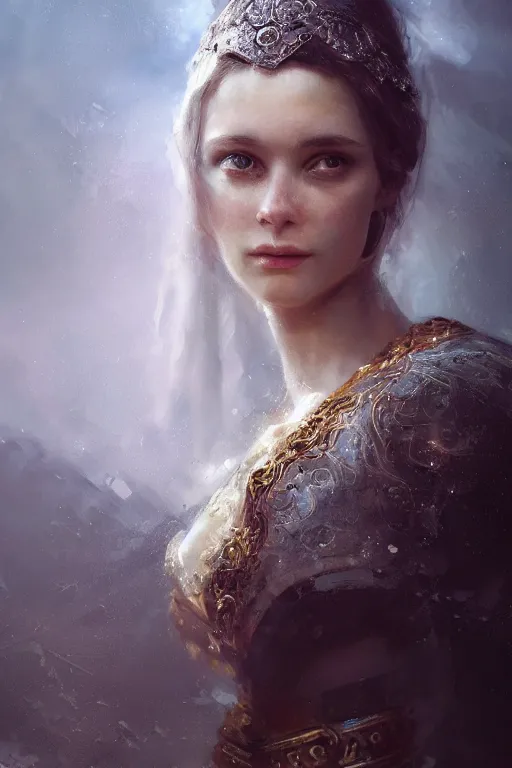 Image similar to medieval princess, gorgeous, close-up portrait, intricate, elegant, volumetric lighting, scenery, digital painting, highly detailed, artstation, sharp focus, illustration, concept art, ruan jia, steve mccurry