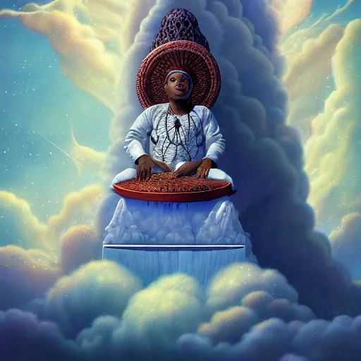 Image similar to obatala the cosmic god sitting on a throne of nebula clouds, by Afarin Sajedi and android jones, matte painting, orisha, 8k, hd