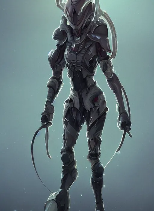 Image similar to of a full body, center frame hyper realistic digital arthero pose of a timepunk war cleric in a futuristic pearl armor, antenna tech helmet, dark gloomy environment. trending on artstation, art by lois van baarle by sung choi by john kirby artgerm style pascal blanche