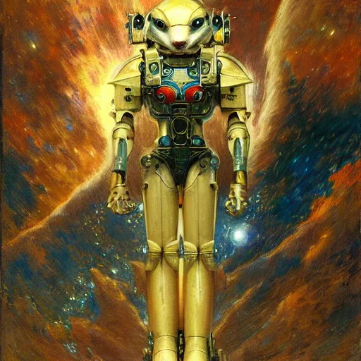 Image similar to highly detailed portrait of an humanoid robotic star fox mecha, painting by gaston bussiere, craig mullins, j. c. leyendecker, lights, art by ernst haeckel, john william godward, hammershøi,