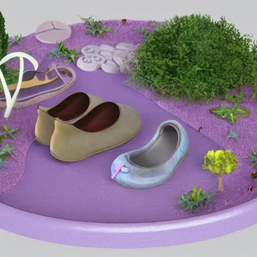 Image similar to cats making shoes in a fairy garden 3 d concept art