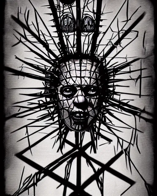 Image similar to Hellraiser 80s movie poster style with some features by HR Giger