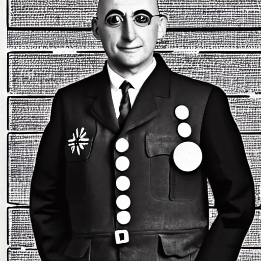 Image similar to doctor nefario from minions rise of gru as a nazi scientist military uniform no hat black and white photo