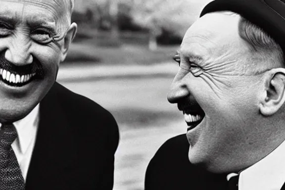 Image similar to “ very very intricate photorealistic photo of hitler and joe biden laughing together, detailed natural lighting, award - winning crisp details ”