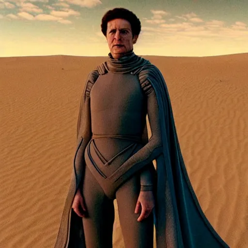 Prompt: colour aesthetic highly detailed photography scene from dune ( 2 0 2 1 ) by alejandro hodorovski and denis villeneuve and gregory crewdson style with ultra hyperrealistic very highly detailed faces. with many details by andrei tarkovsky and caravaggio in sci - fi style. volumetric natural light hyperrealism