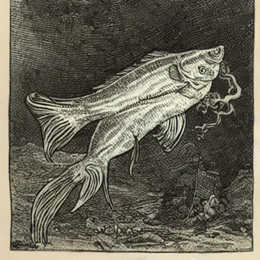 Prompt: a fish eating fish by john tenniel