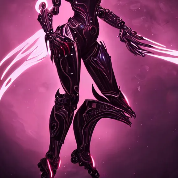 Image similar to highly detailed exquisite fanart, of a beautiful female warframe, but as an anthropomorphic elegant robot female dragon, shiny and smooth off-white plated armor engraved, robot dragon head with glowing eyes, Fuchsia skin beneath the armor, sharp claws, long sleek tail behind, robot dragon hands and feet, standing elegant pose, close-up shot, full body shot, epic cinematic shot, professional digital art, high end digital art, singular, realistic, DeviantArt, artstation, Furaffinity, 8k HD render, epic lighting, depth of field