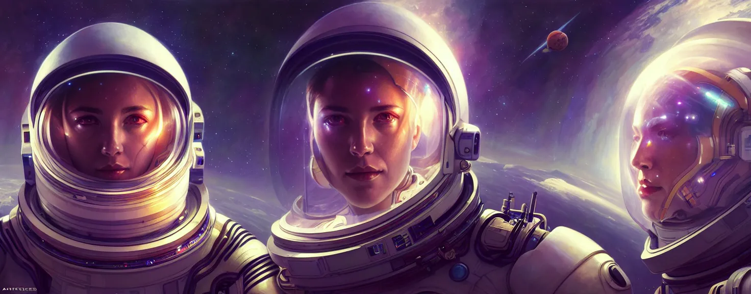 Image similar to Spaceman futuristic portrait in a hyperdetailed space capsule with high-tech controls, screens showing space images, highly detailed, digital painting, artstation, beautiful detailed intricate insanely detailed octane render, concept art, smooth, sharp focus, illustration, art by artgerm and greg rutkowski and alphonse mucha