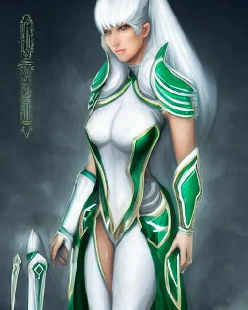 Image similar to perfect white haired attractive egyptian goddess warframe armor beautiful symmetric dreamy half asian pretty face green eyes