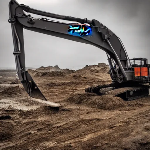 Image similar to 4 k hdr wide angle two heavy duty excavators posed as instagram model women kissing eachother during a stormy evening sony a 7