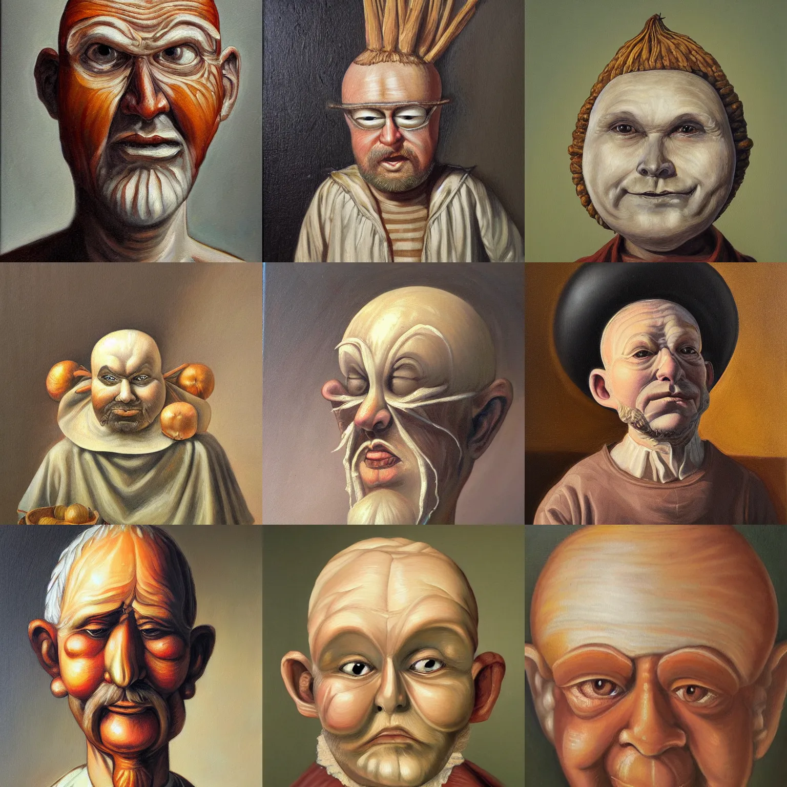 Prompt: onion headed man, onion person, portrait, oil painting, highly detailed, classical