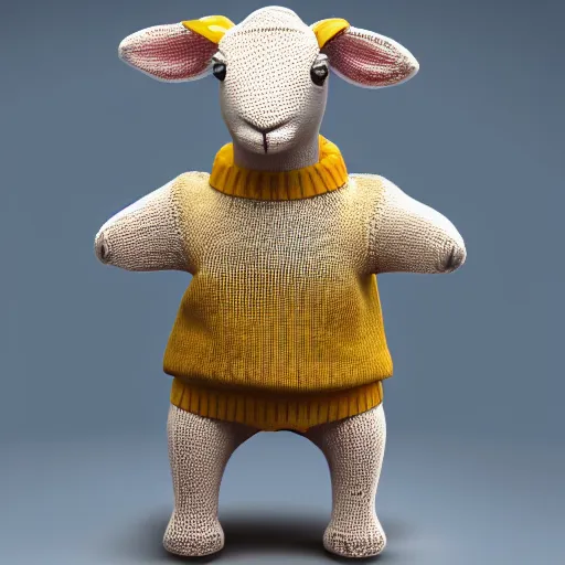 Image similar to lamb wearing a sweater, canon portrait, full body shot 4k, blurry background, artwork, artstation,