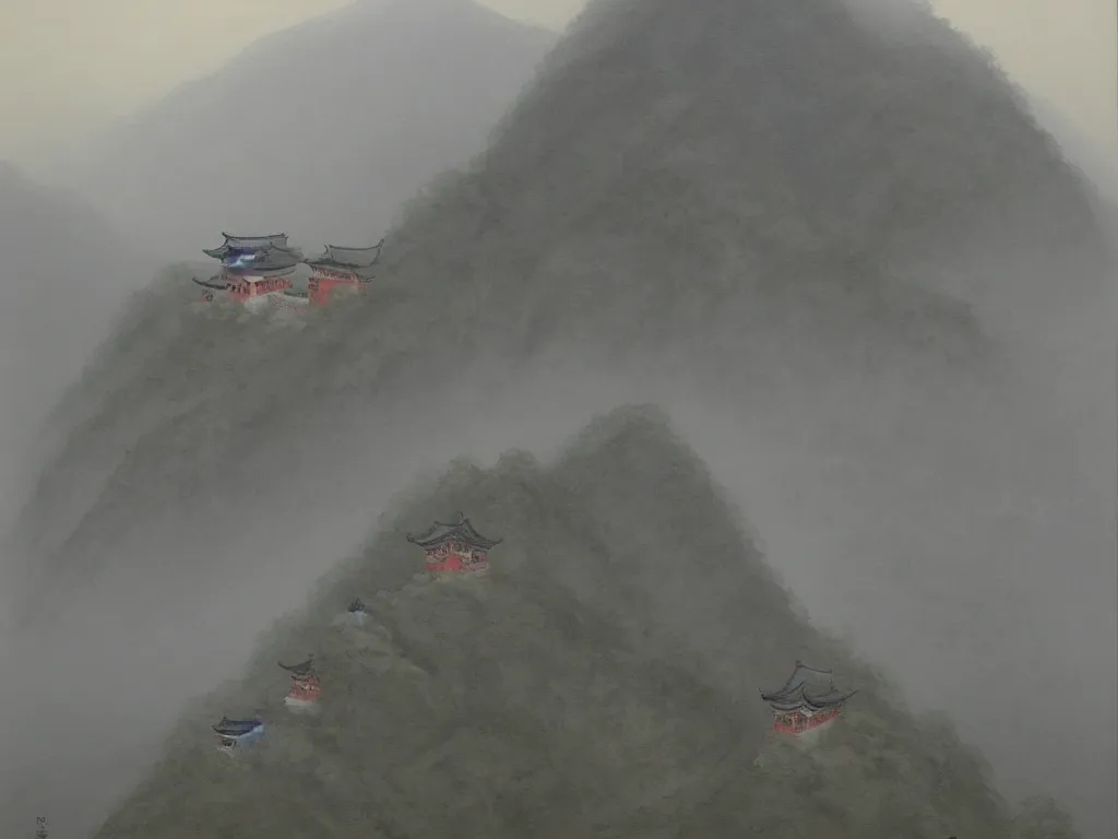 Image similar to landscape painting of wudang mountain on a foggy day by shenzhou 沈 周