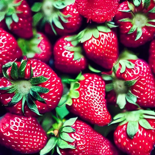 Prompt: a super detailed lomography photo of a closeup of a strawberry, and every seed is a tiny human skull.