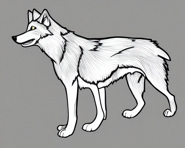 Image similar to professional digital art of a full-body outline of a wolf, very simple, no color, high quality, HD, 8K,