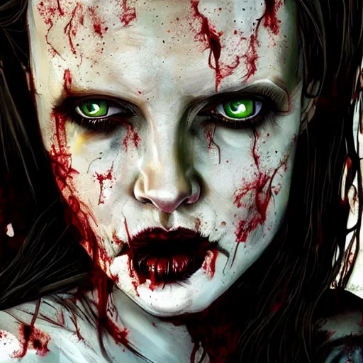 Image similar to a zombie Angelina Jolie, by WLOP, horror, wounds, bloody, dark fantasy, trending on artstation