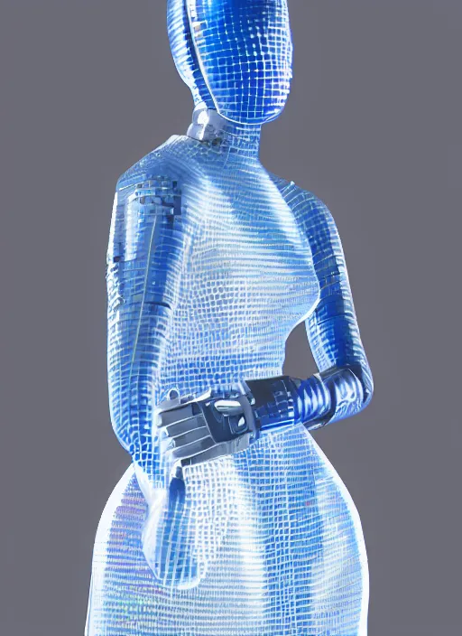 Image similar to a digital portrait of an european girl detailed features wearing a cyber latex suit wedding dress - synthetic materials imac bondi blue 1 9 9 8 by issey miyake by ichiro tanida and mitsuo katsui