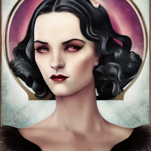 Prompt: an art nouveau, ( streamline moderne ), multi - racial portrait in the style of anna dittmann and charlie bowater and magali villenueve. very large, clear, expressive, and intelligent eyes. centered, ultrasharp focus, dramatic lighting, photorealistic digital matte painting, intricate symmetrical ultra detailed background.
