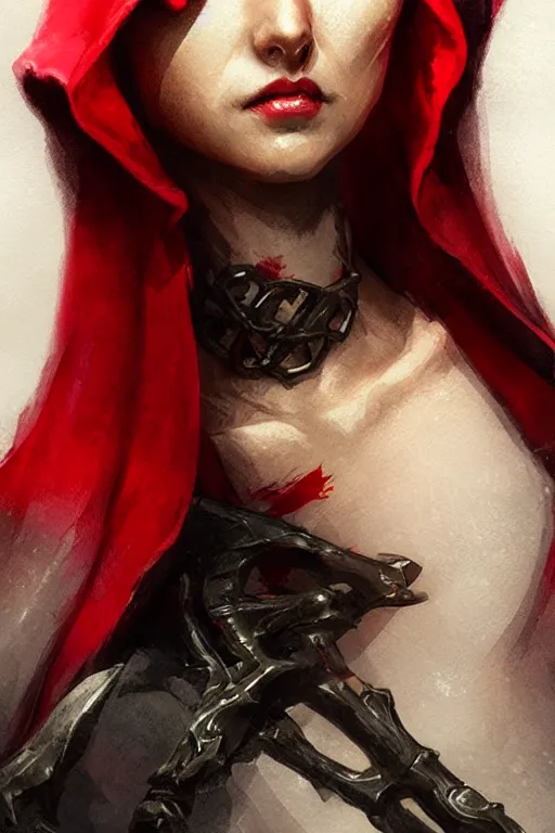 Image similar to thief red riding hood, d & d, fantasy, portrait, highly detailed, digital painting, trending on artstation, concept art, sharp focus, illustration, art by artgerm and greg rutkowski and magali villeneuve